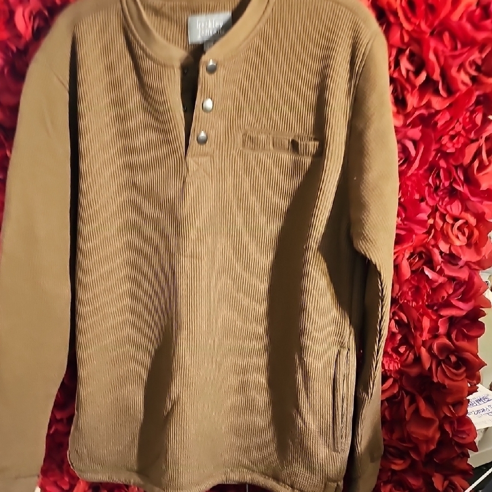 Berkley Jensen NWOT Mens Brown Thermal Fur Lined Henley Shirt Size Large